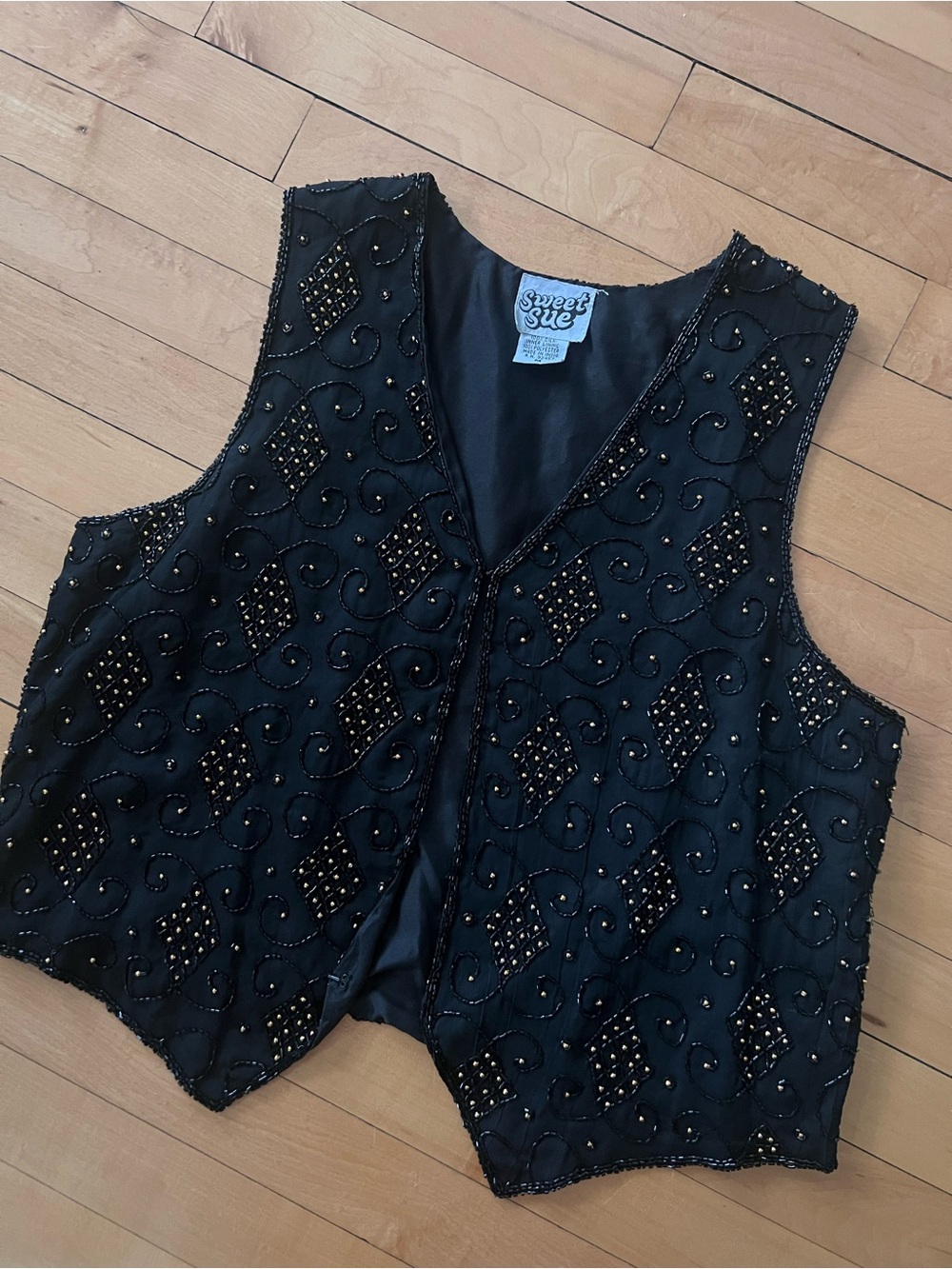 Vintage 90s Black Beaded Embellished Women's Vest